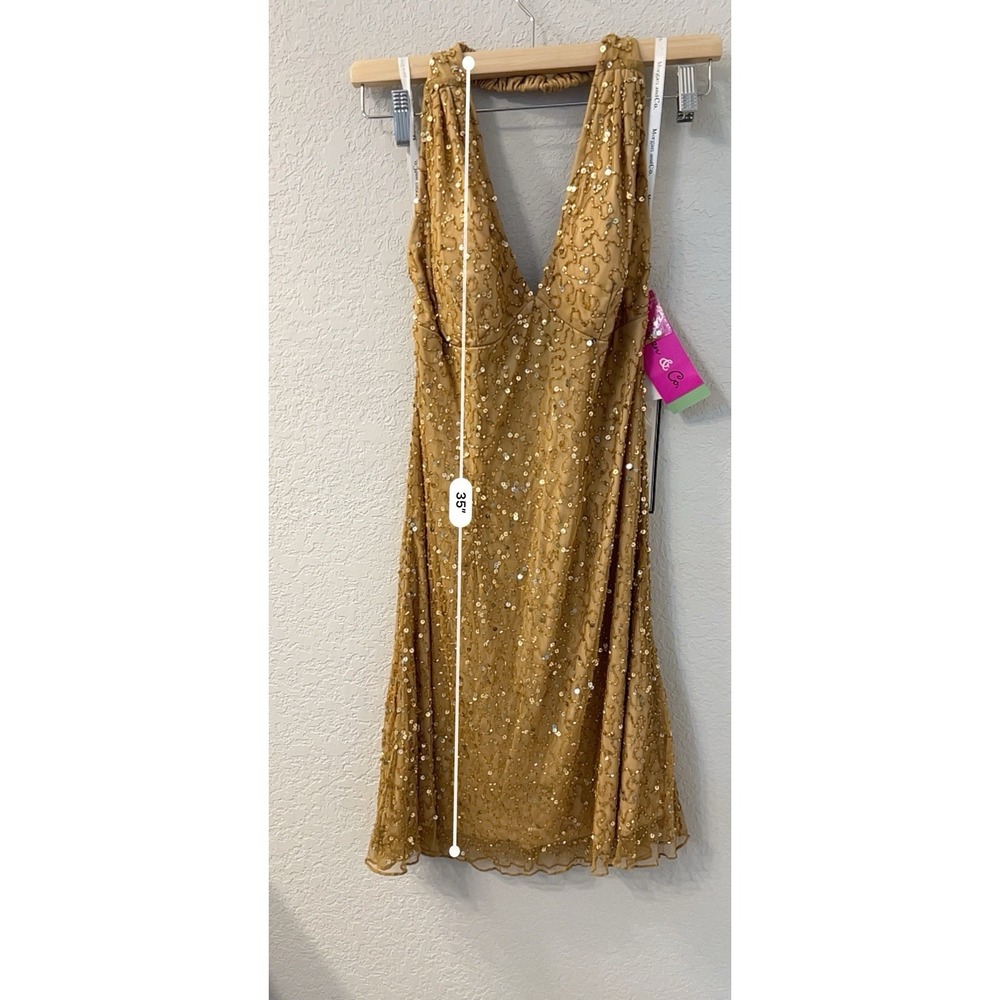 Morgan & Co Gold Sequin Halter Cocktail Dress Women's 9/10 - Picture 4 of 6